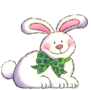 Gif animé pour les salutations de Joyeuses Pâques avec un lapin de Pâques souriant.