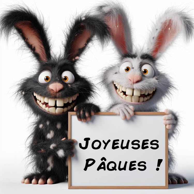 Deux lapins fantastiques vous souhaitent de joyeuses Pâques pour vous faire un peu sourire