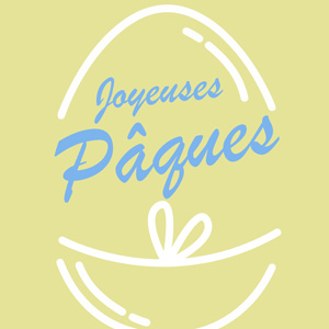 Image de voeux de Pâques avec oeuf de Pâques stylisé et expression de voeux joyeuses Pâques en bleu