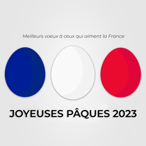 Image de trois œufs de Pâques aux couleurs du drapeau italien et d'une phrase pour souhaiter de joyeuses Pâques 2024.